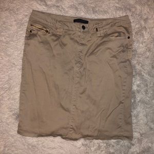 Tan skirt with Gold zipper/button details